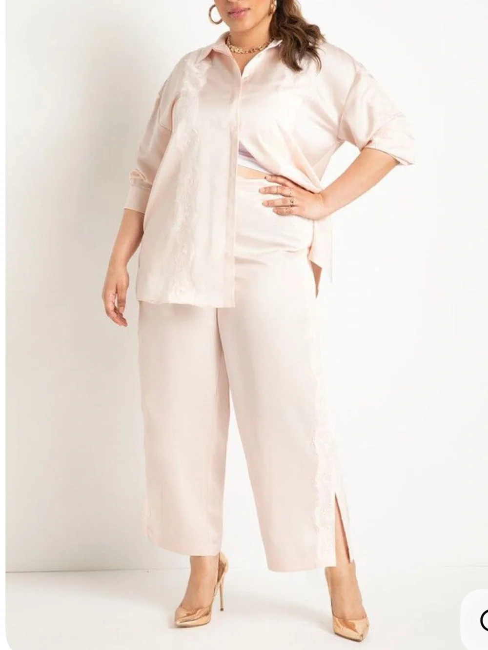 Eloquii Matching Set Satin and Lace  In Rosewater Size 18
